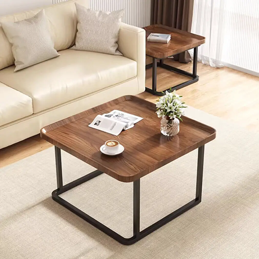 LUVODI Irregular Drop-Shaped Coffee Table Set 2-in-1 Solid Wooden Sofa Side End Table with Triangle Legs for Living Room