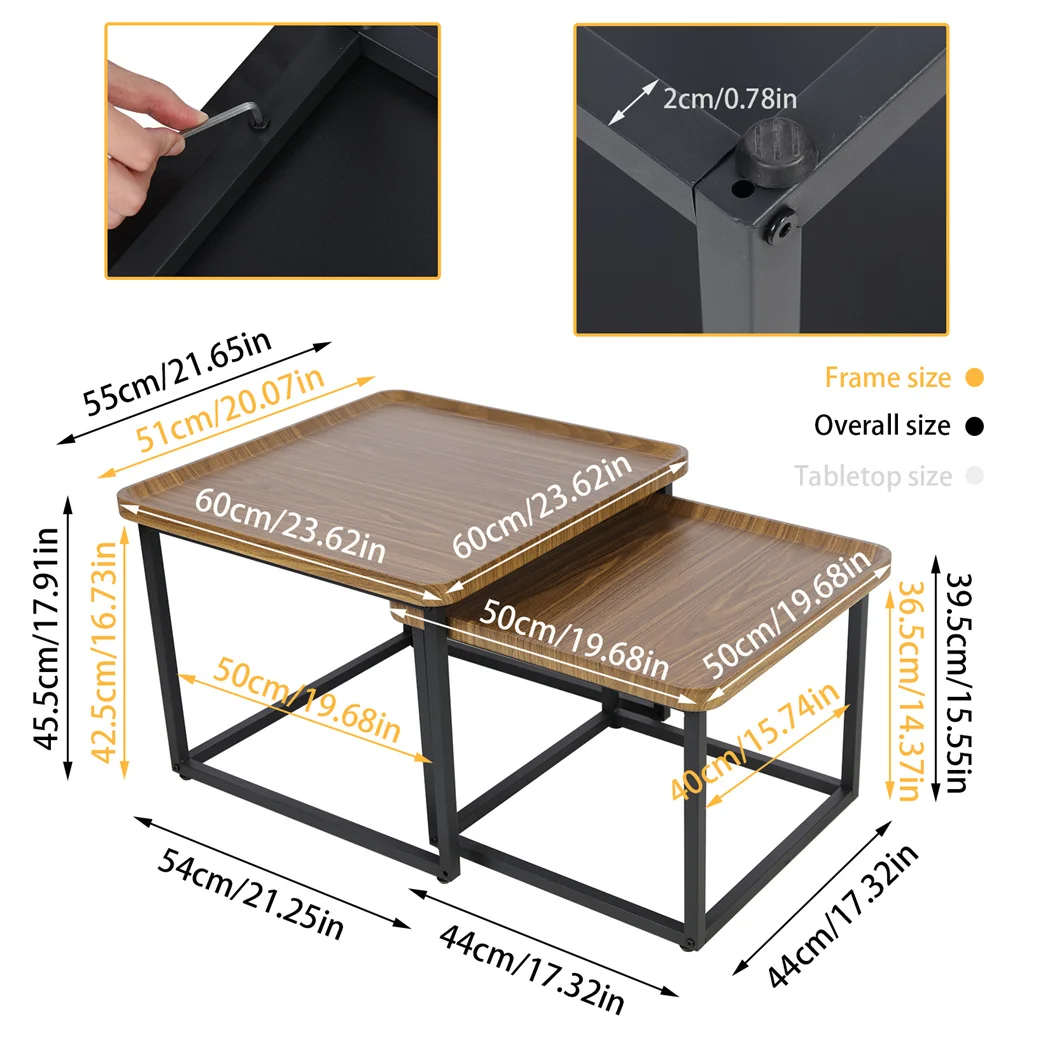LUVODI Irregular Drop-Shaped Coffee Table Set 2-in-1 Solid Wooden Sofa Side End Table with Triangle Legs for Living Room
