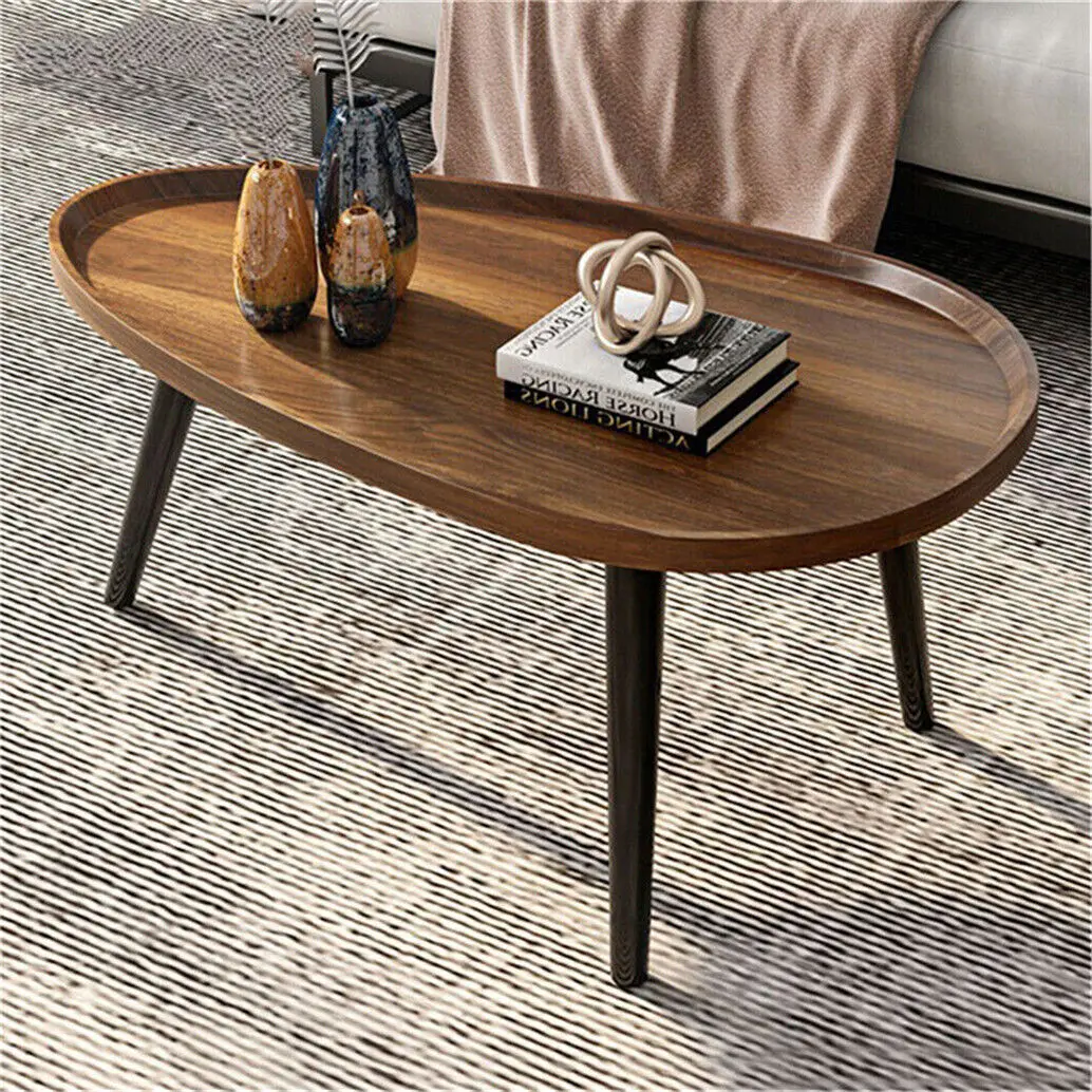 LUVODI Irregular Drop-Shaped Coffee Table Set 2-in-1 Solid Wooden Sofa Side End Table with Triangle Legs for Living Room