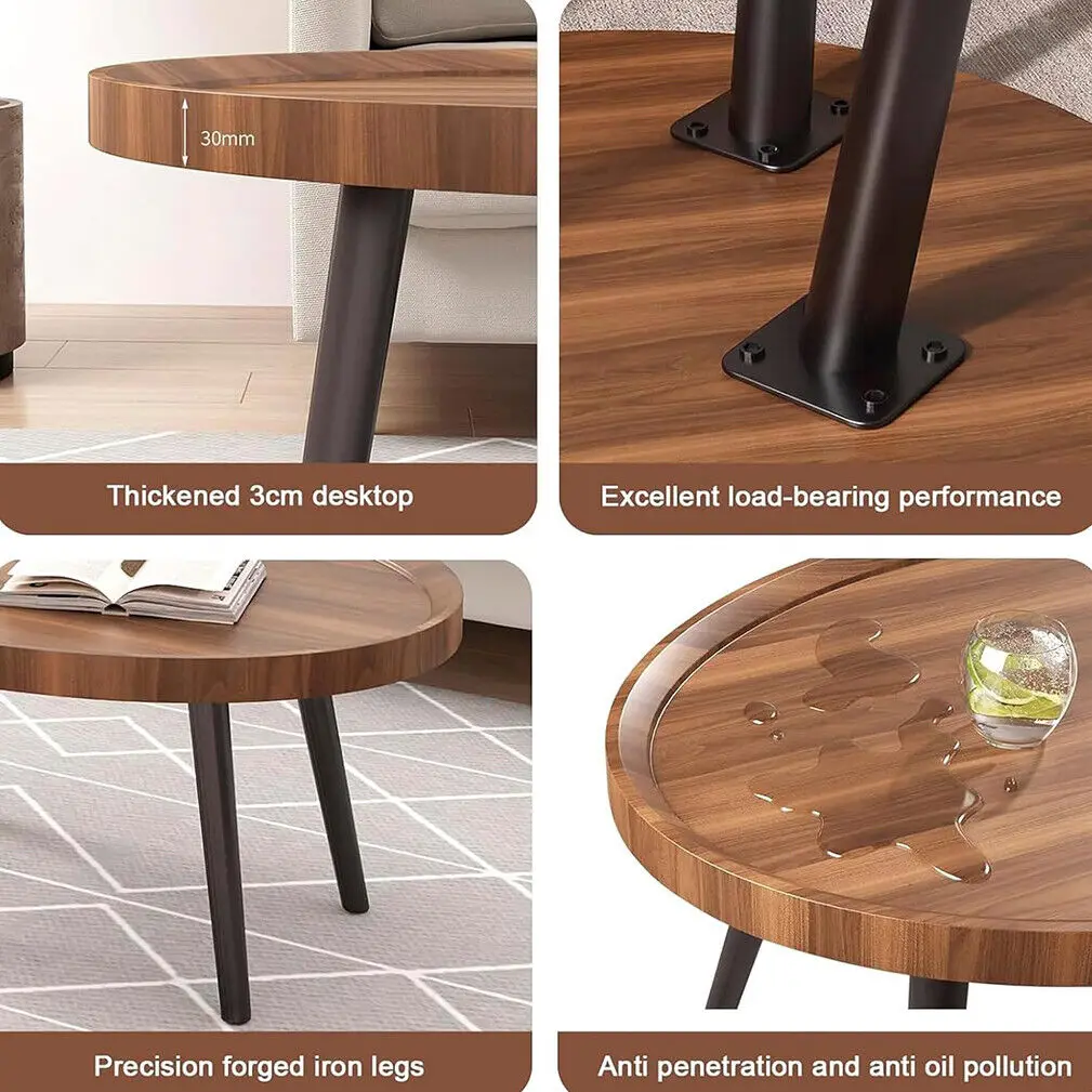 LUVODI Irregular Drop-Shaped Coffee Table Set 2-in-1 Solid Wooden Sofa Side End Table with Triangle Legs for Living Room