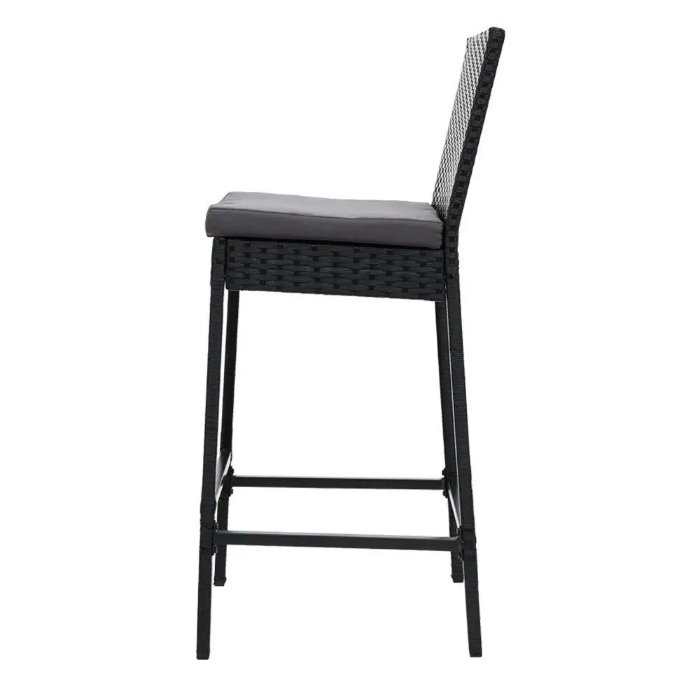 2 Piece Outdoor Rattan Bar Stools Patio Dining Chairs Weather Resistant Wicker Furniture High Back Counter Stools