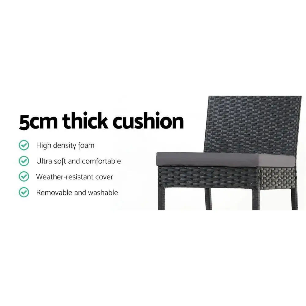 2 Piece Outdoor Rattan Bar Stools Patio Dining Chairs Weather Resistant Wicker Furniture High Back Counter Stools