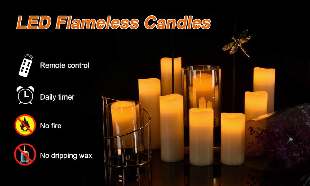 Waterproof Flameless Candles Set of 12 Battery Operated LED Pillar Candle with 2 Remote Controls & Timer Flickering Indoor Outdoor Electronic Lights for Wedding Patio Easter Bathroom Home Decor