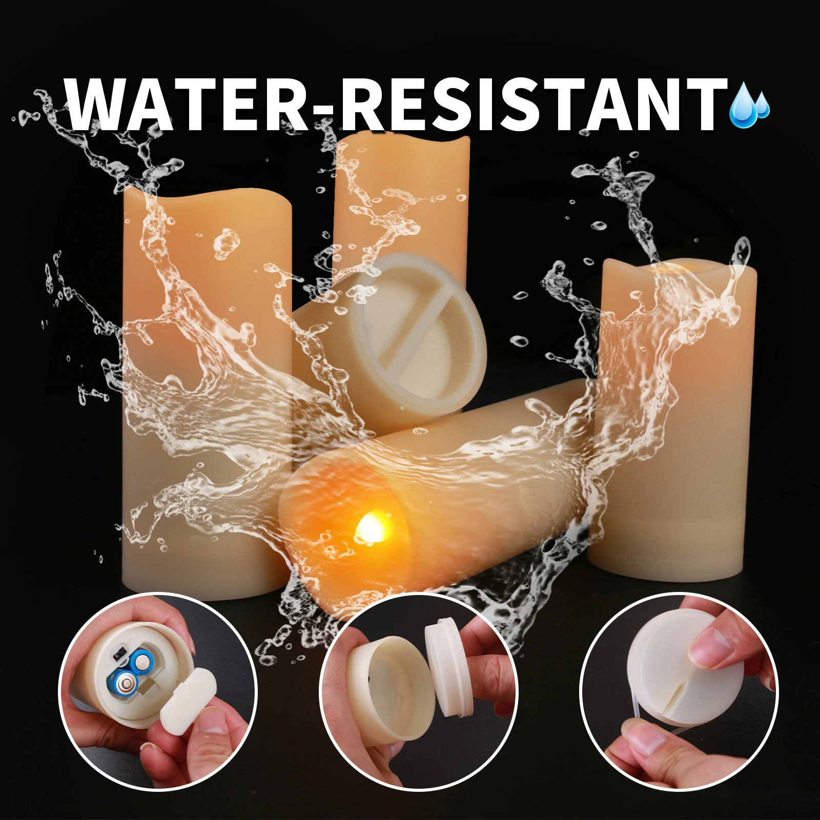 Waterproof Flameless Candles Set of 12 Battery Operated LED Pillar Candle with 2 Remote Controls & Timer Flickering Indoor Outdoor Electronic Lights for Wedding Patio Easter Bathroom Home Decor