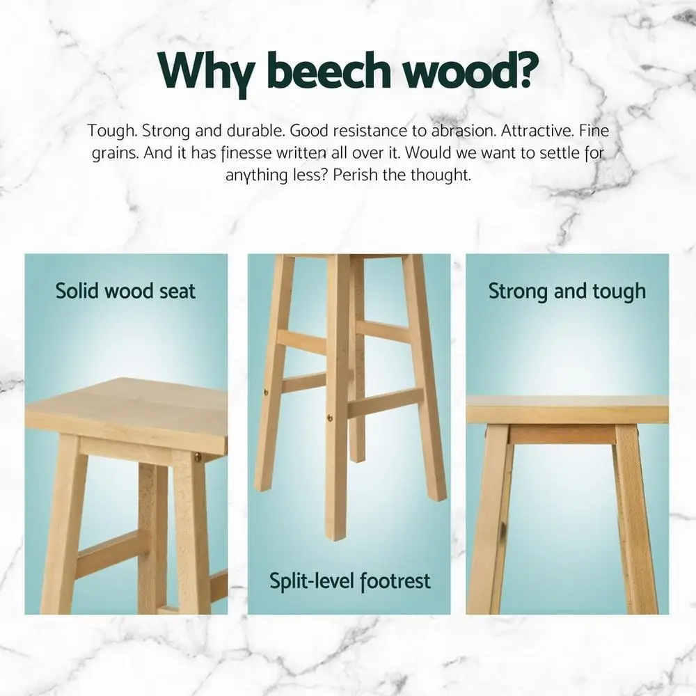 4 Piece Wooden Bar Stools Set Kitchen Counter Chairs Natural Finish Modern Dining Seating