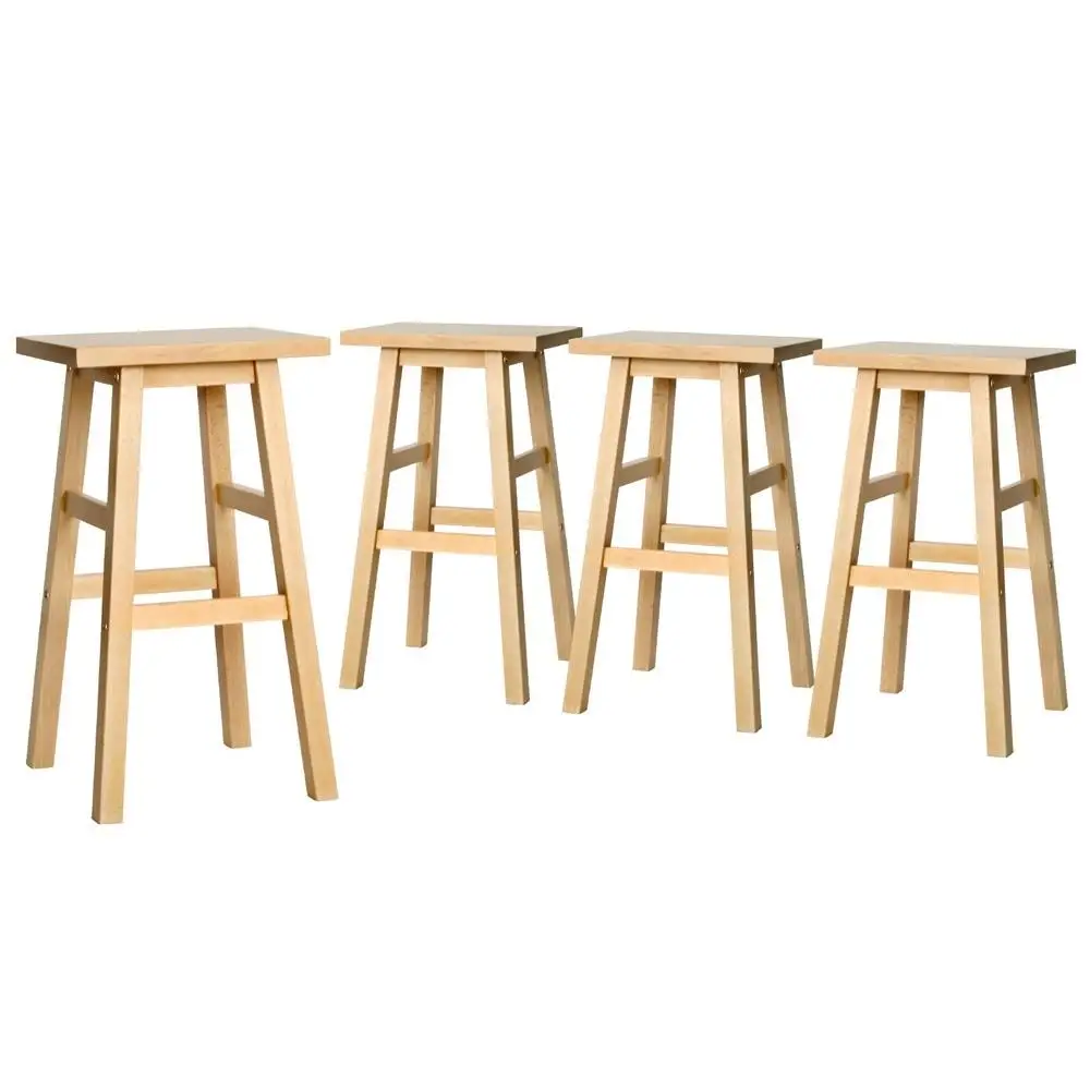 4 Piece Wooden Bar Stools Set Kitchen Counter Chairs Natural Finish Modern Dining Seating