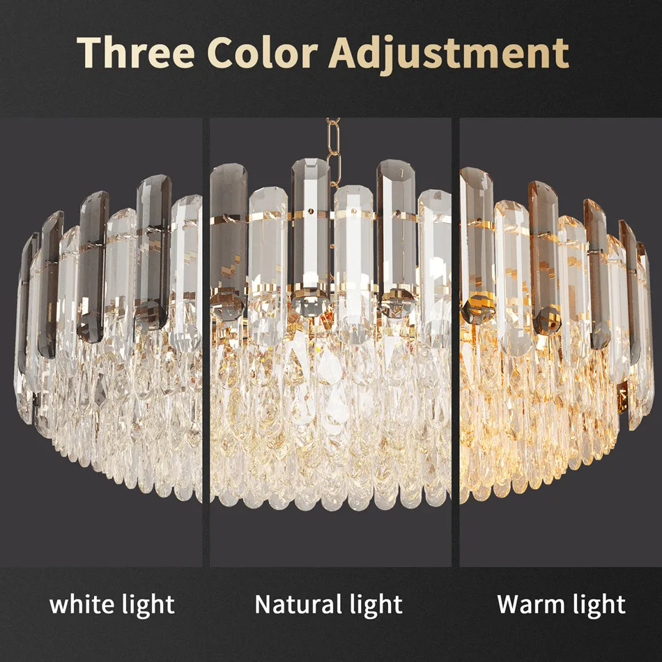 LUVODI Modern Crystal Chandelier Raindrop Pendant Light with 3 Color Lights for Choose