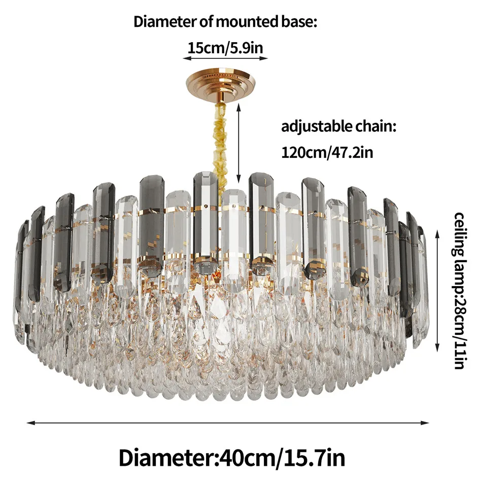 LUVODI Modern Crystal Chandelier Raindrop Pendant Light with 3 Color Lights for Choose