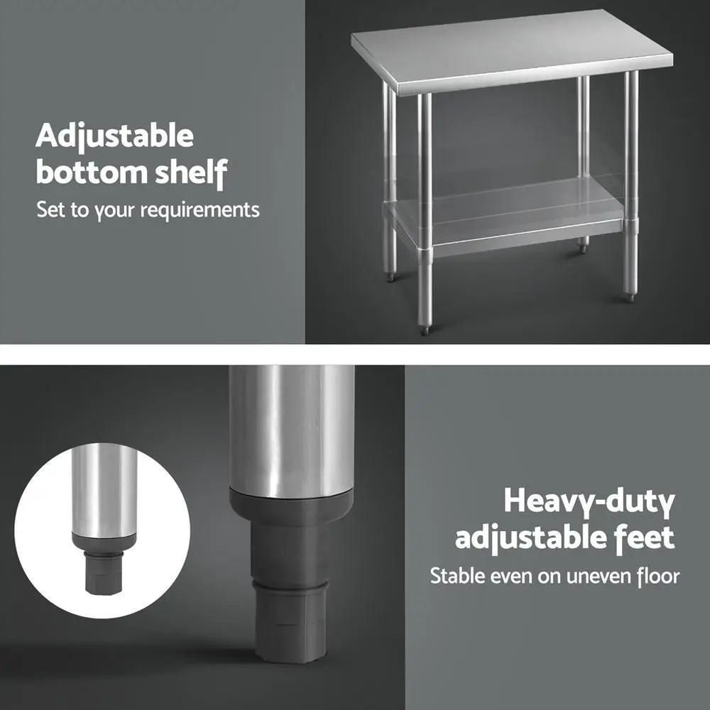 Stainless Steel Kitchen Work Bench 910x610mm Heavy Duty Prep Table 430 Grade