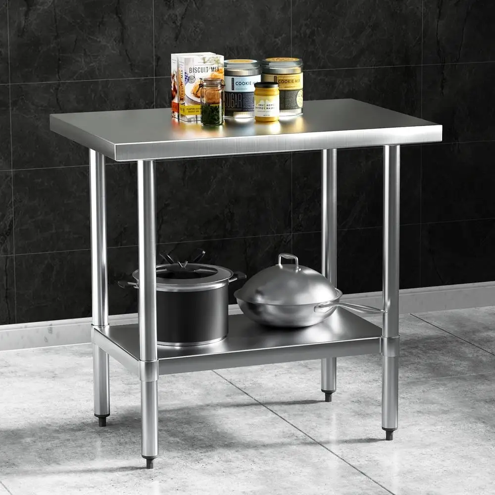 Stainless Steel Kitchen Work Bench 910x610mm Heavy Duty Prep Table 430 Grade