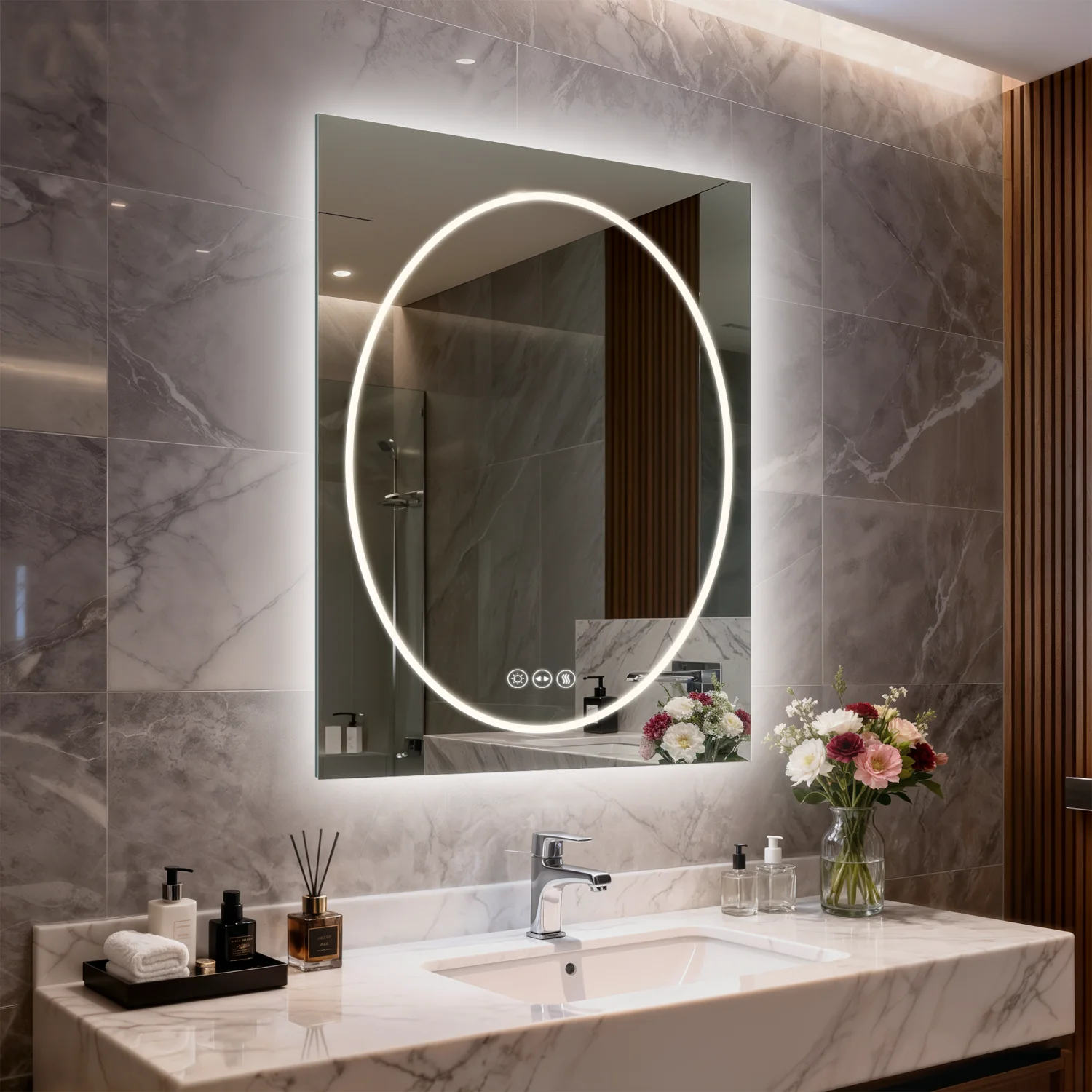 70/80/90cm Tempered Glass LED Bathroom Mirror Vanity Mirror Frontlit and Backlit Makeup Hanging Mirror Dimmable Brightness for Restrooms Bedroom