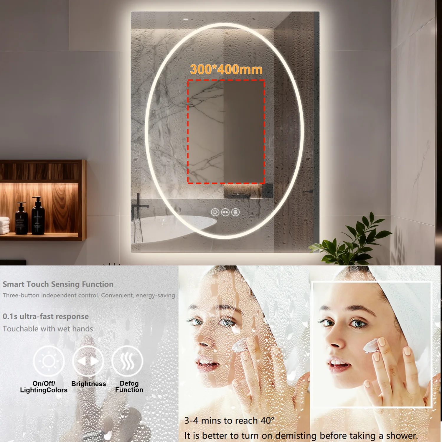 70/80/90cm Tempered Glass LED Bathroom Mirror Vanity Mirror Frontlit and Backlit Makeup Hanging Mirror Dimmable Brightness for Restrooms Bedroom