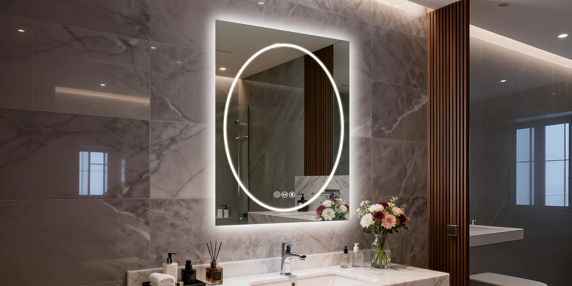 70/80/90cm Tempered Glass LED Bathroom Mirror Vanity Mirror Frontlit and Backlit Makeup Hanging Mirror Dimmable Brightness for Restrooms Bedroom