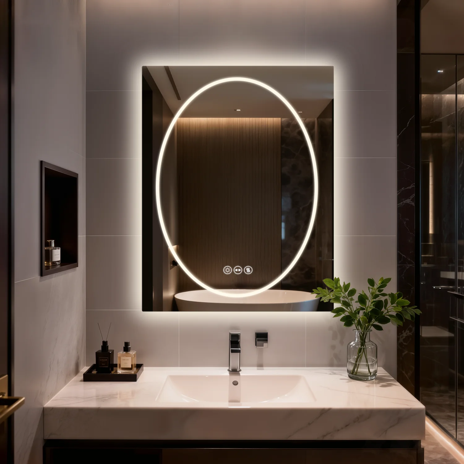 70/80/90cm Tempered Glass LED Bathroom Mirror Vanity Mirror Frontlit and Backlit Makeup Hanging Mirror Dimmable Brightness for Restrooms Bedroom