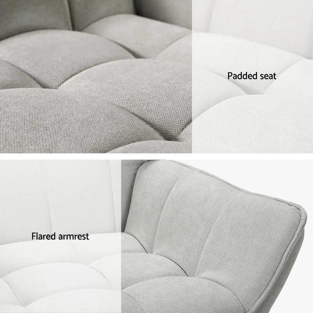 Modern Grey Linen Accent Armchair Cushion Seat Upholstered Lounge Chair for Living Room Bedroom Home Use