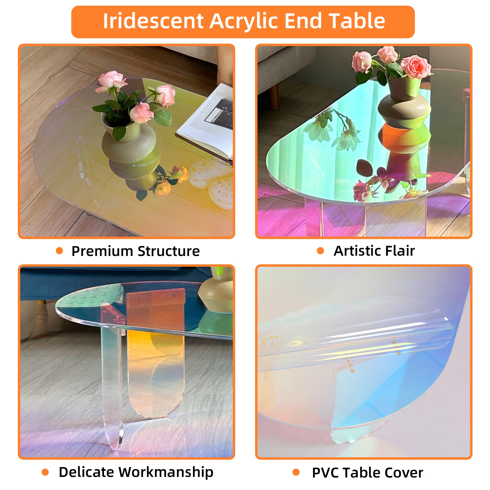 Shatterproof Acrylic Coffee Tables Clear End Table Living Room Accent Side Table Furniture 4 Legs Home Decor