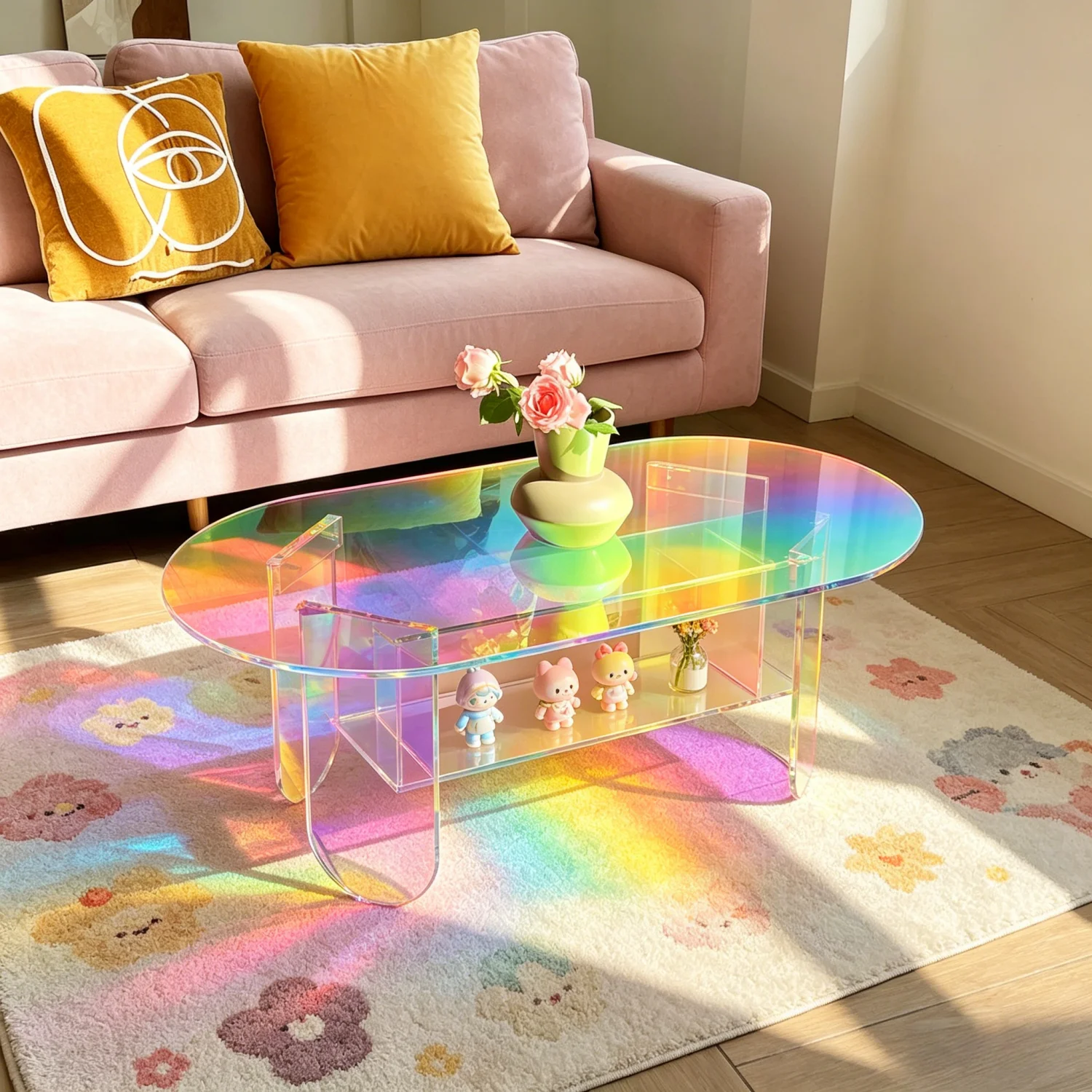 Shatterproof Acrylic Coffee Tables Clear End Table Living Room Accent Side Table Furniture 4 Legs Home Decor
