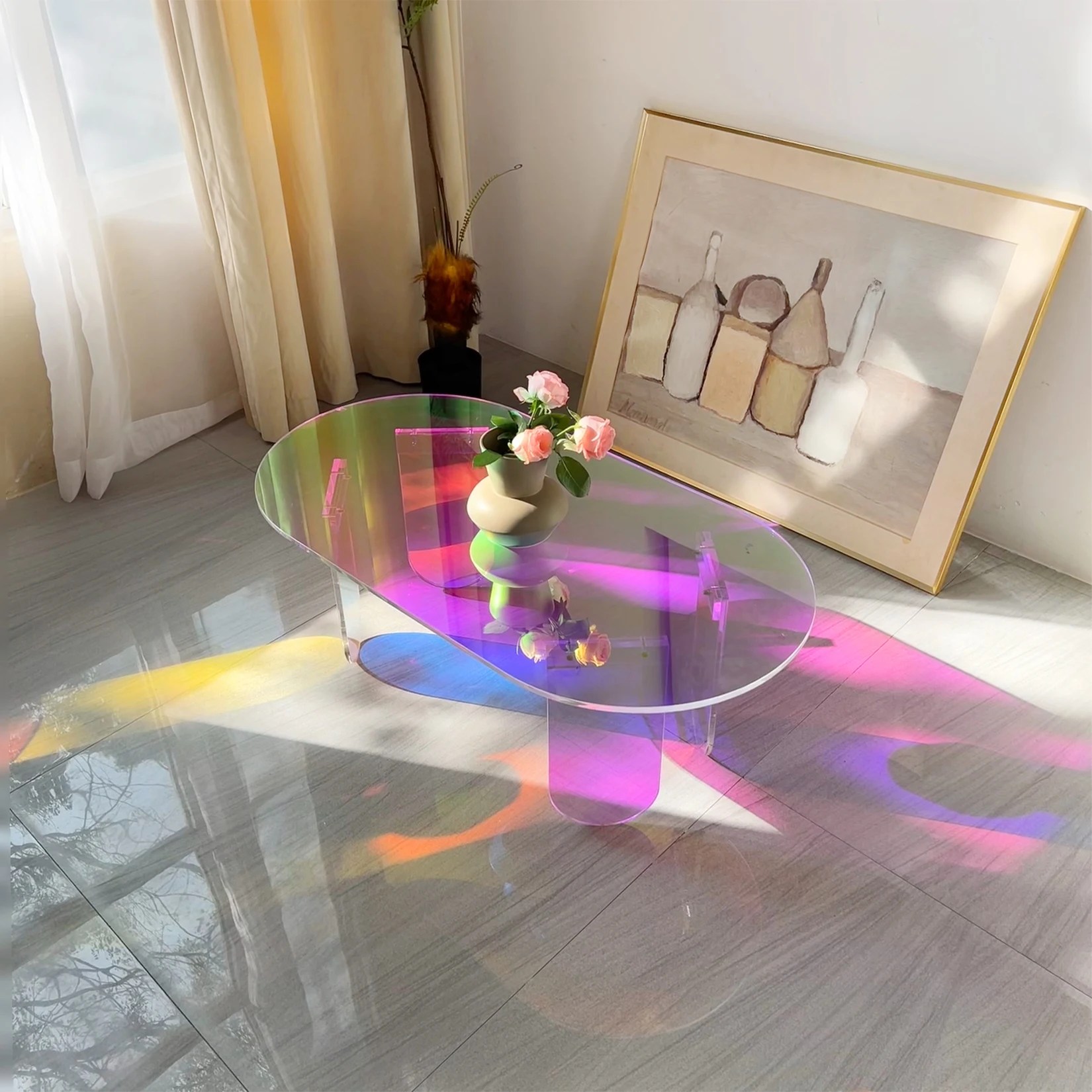 Shatterproof Acrylic Coffee Tables Clear End Table Living Room Accent Side Table Furniture 4 Legs Home Decor