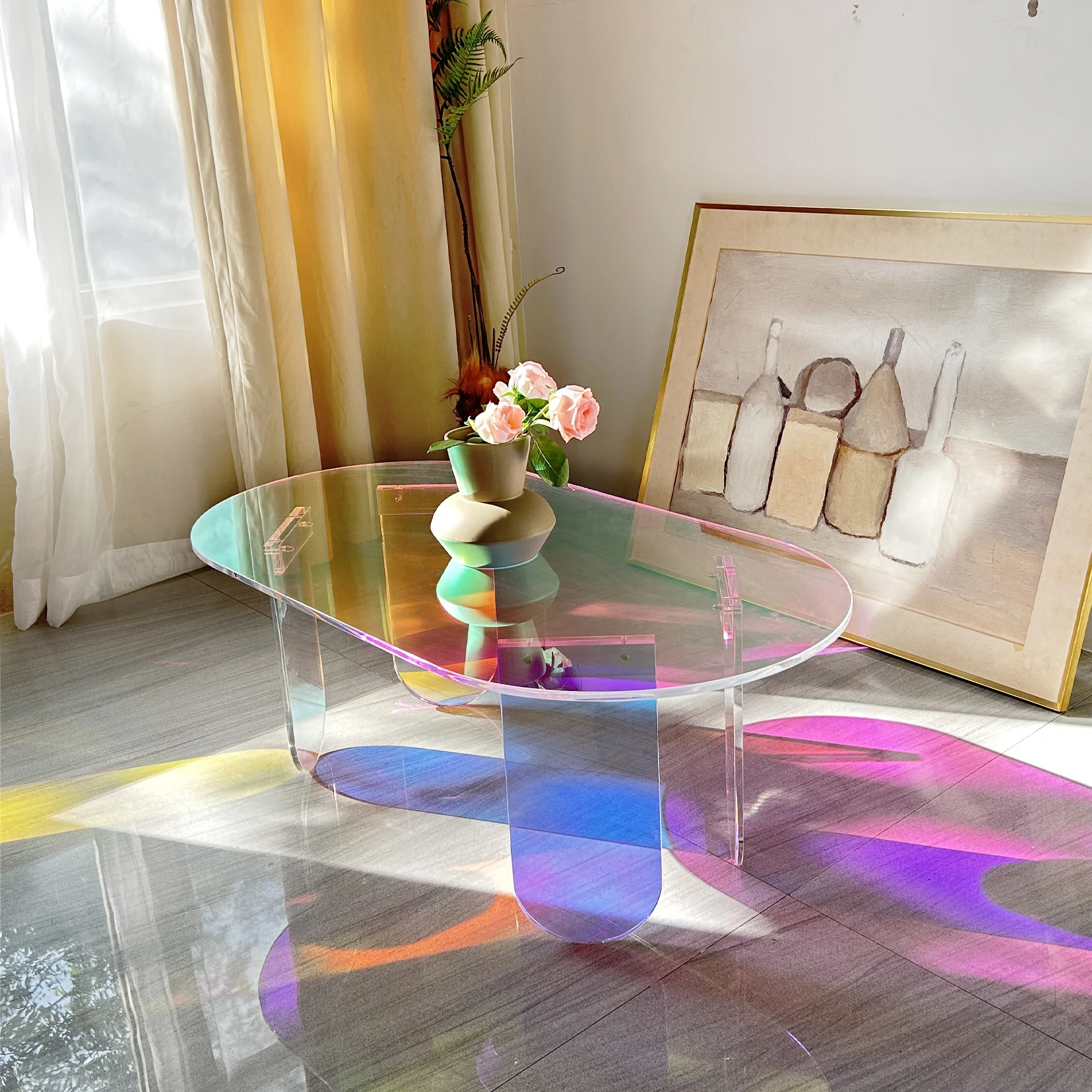 Shatterproof Acrylic Coffee Tables Clear End Table Living Room Accent Side Table Furniture 4 Legs Home Decor