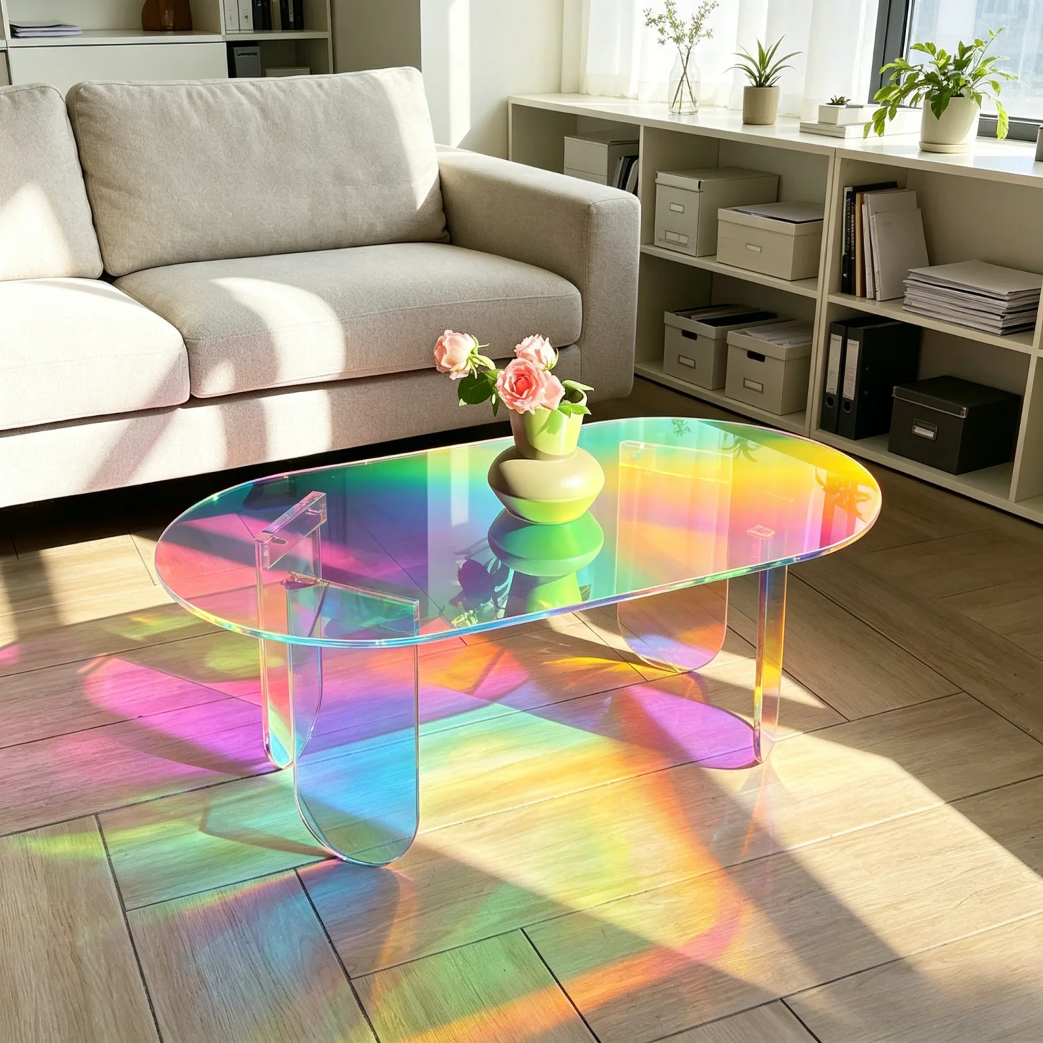 Shatterproof Acrylic Coffee Tables Clear End Table Living Room Accent Side Table Furniture 4 Legs Home Decor