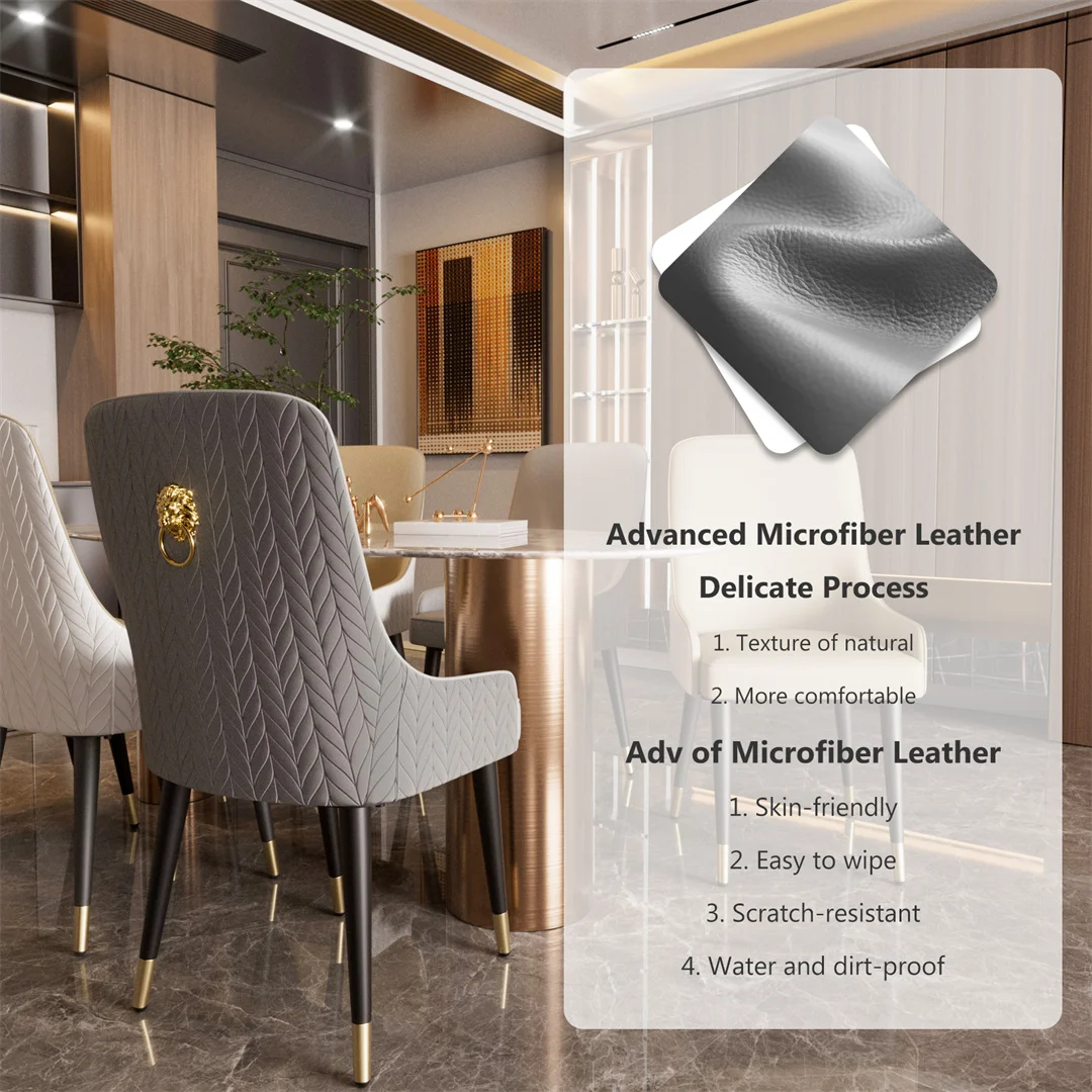 LUVODI Modern Dining Chair Set of 2 Microfiber Leather Leisure Chairs with Lion Knocker for Kitchen Table Restaurant