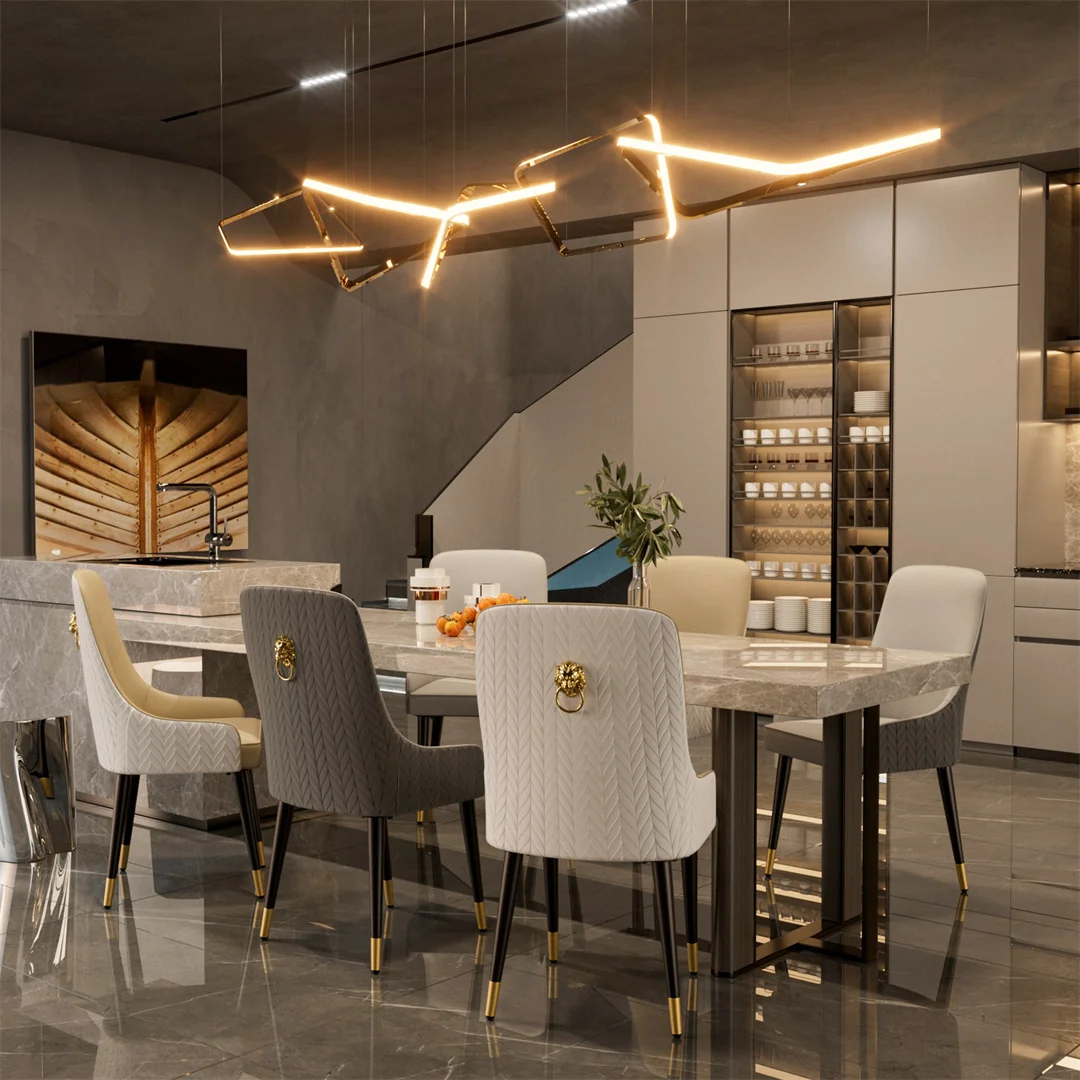 LUVODI Modern Dining Chair Set of 2 Microfiber Leather Leisure Chairs with Lion Knocker for Kitchen Table Restaurant