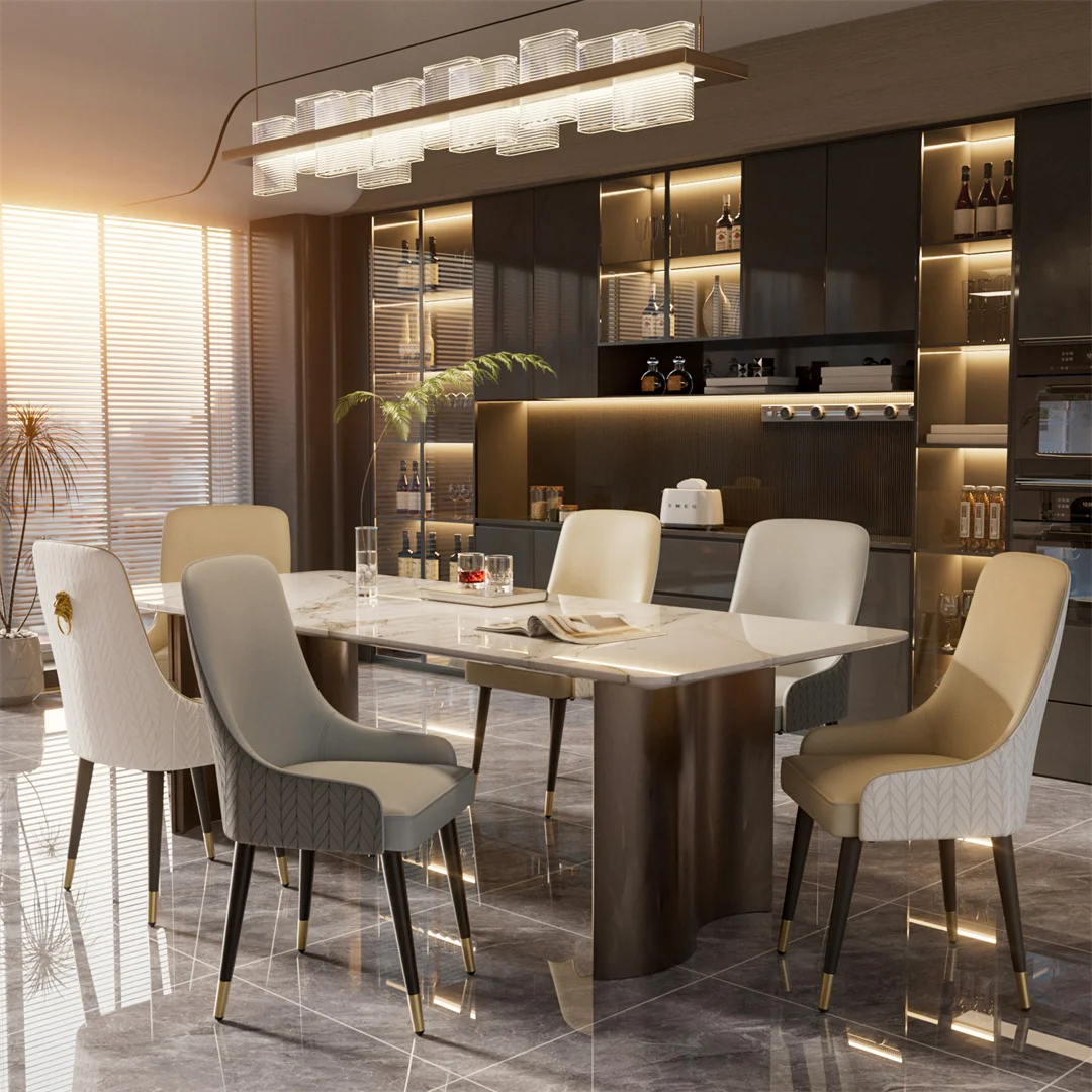 LUVODI Modern Dining Chair Set of 2 Microfiber Leather Leisure Chairs with Lion Knocker for Kitchen Table Restaurant
