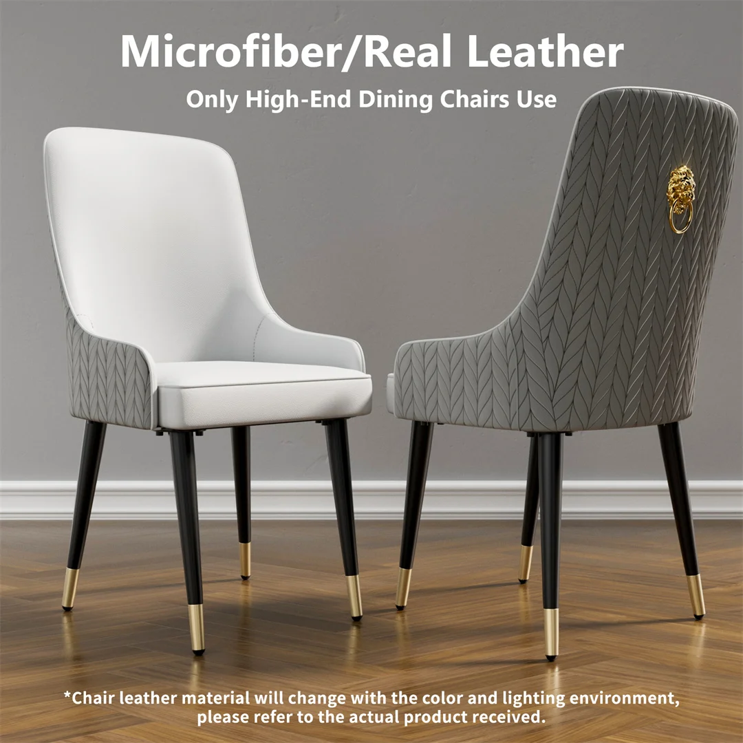 LUVODI Modern Dining Chair Set of 2 Microfiber Leather Leisure Chairs with Lion Knocker for Kitchen Table Restaurant