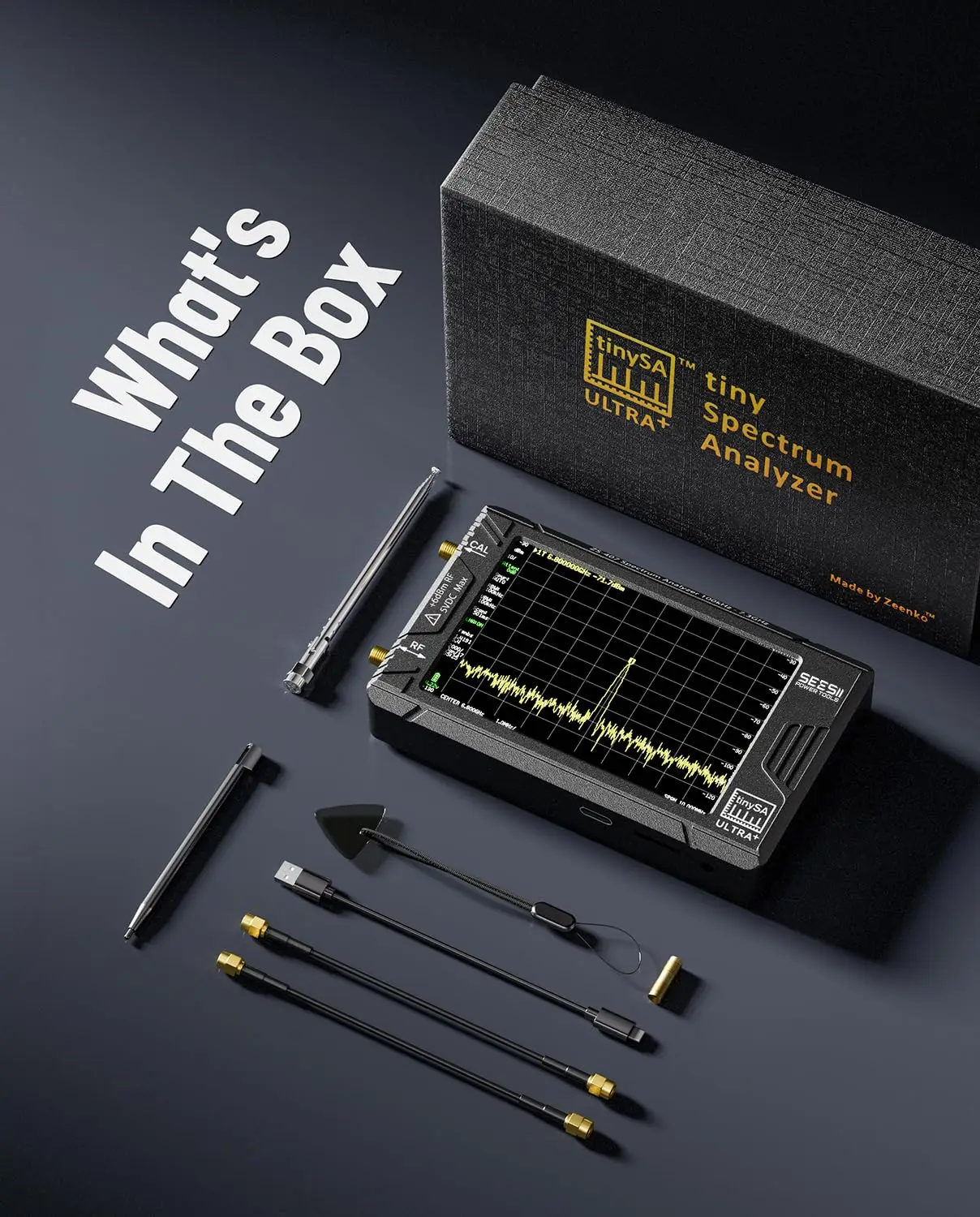 SeeSii TinySA Ultra+ ZS407 7.3GHz Spectrum Analyzer: 2026 Upgraded 4 Inch HW V0.5.4 100kHz-7.3GHz Handheld Tiny Frequency Analyzer - 2-in-1 RF Signal Generator 100kHz to 900MHz MF/HF/VHF UHF
