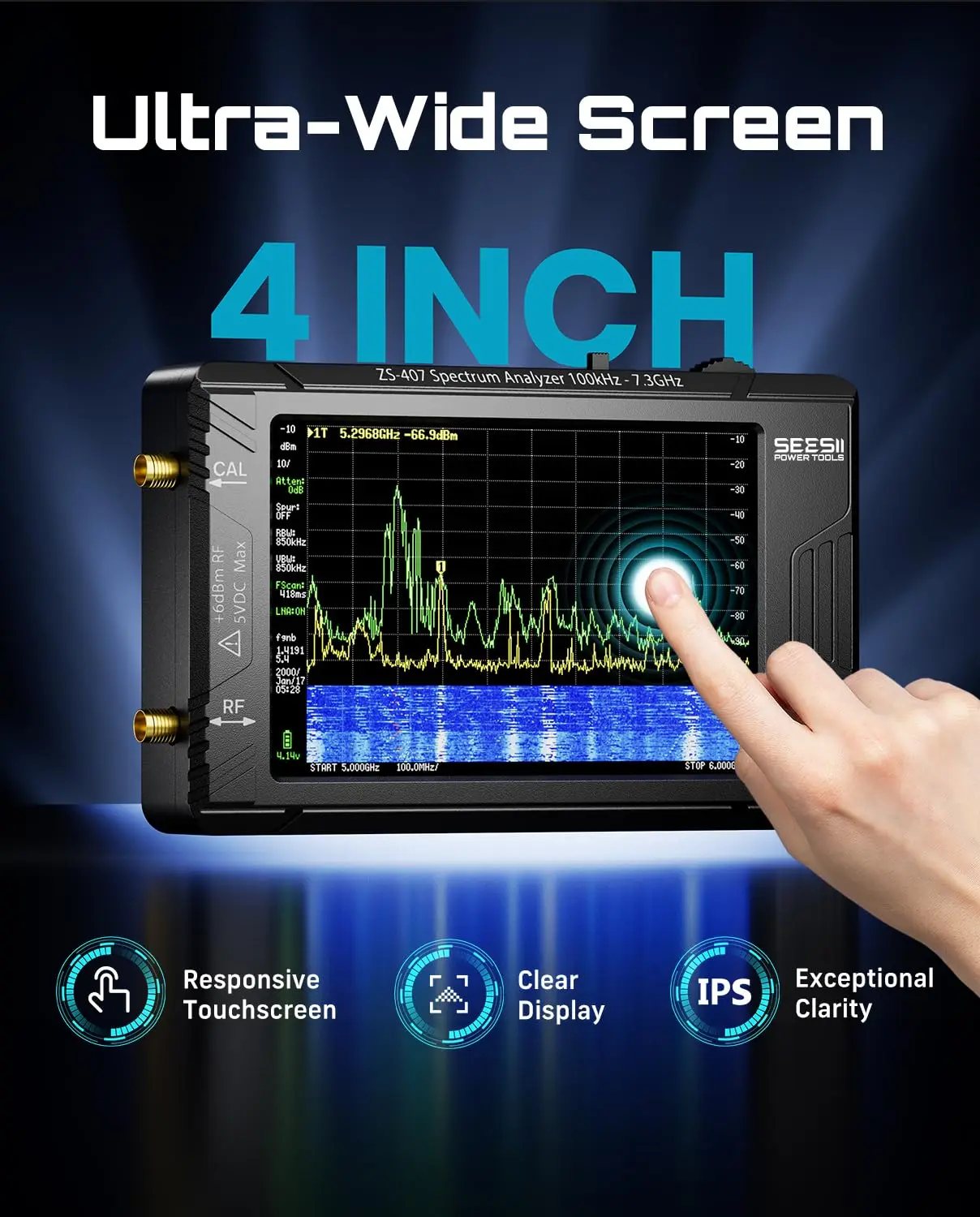 SeeSii TinySA Ultra+ ZS407 7.3GHz Spectrum Analyzer: 2026 Upgraded 4 Inch HW V0.5.4 100kHz-7.3GHz Handheld Tiny Frequency Analyzer - 2-in-1 RF Signal Generator 100kHz to 900MHz MF/HF/VHF UHF