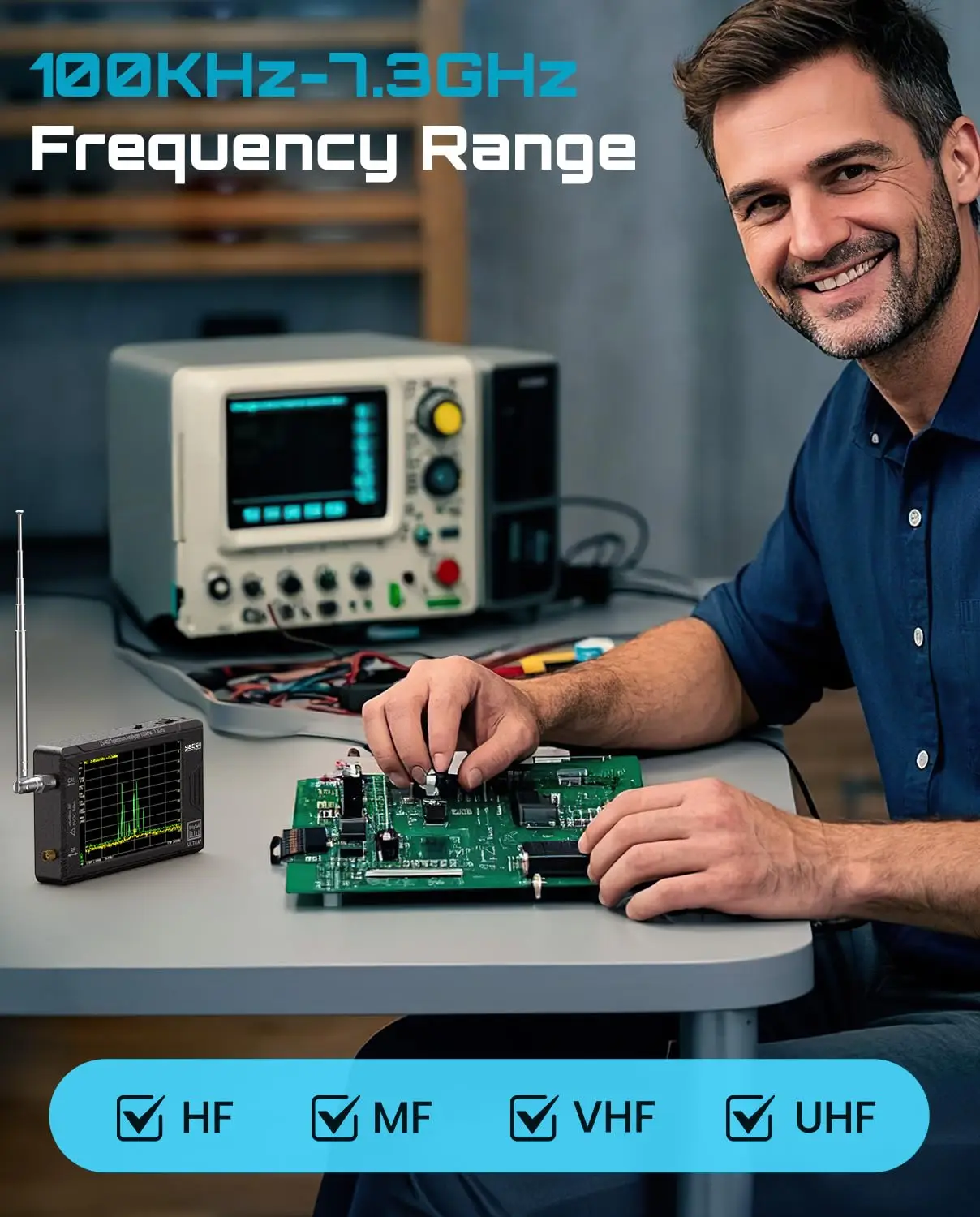 SeeSii TinySA Ultra+ ZS407 7.3GHz Spectrum Analyzer: 2026 Upgraded 4 Inch HW V0.5.4 100kHz-7.3GHz Handheld Tiny Frequency Analyzer - 2-in-1 RF Signal Generator 100kHz to 900MHz MF/HF/VHF UHF