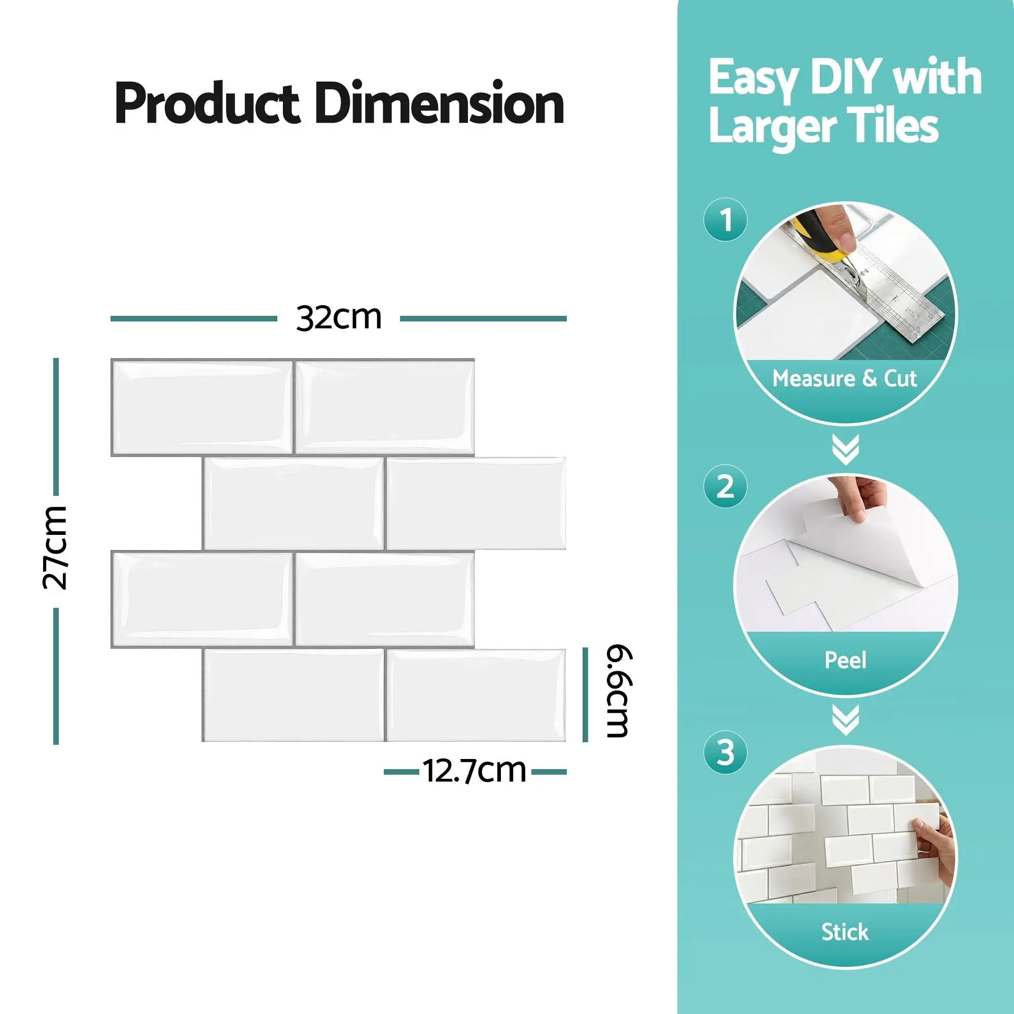 3D Self Adhesive White Subway Wall Tiles Peel and Stick Backsplash 10 Sheets