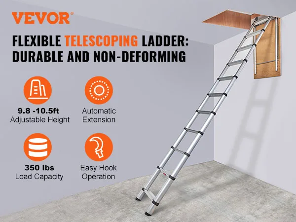 VEVOR Attic Ladder Telescoping 350-pound Capacity Multi-Purpose Aluminium Extension Lightweight and Portable