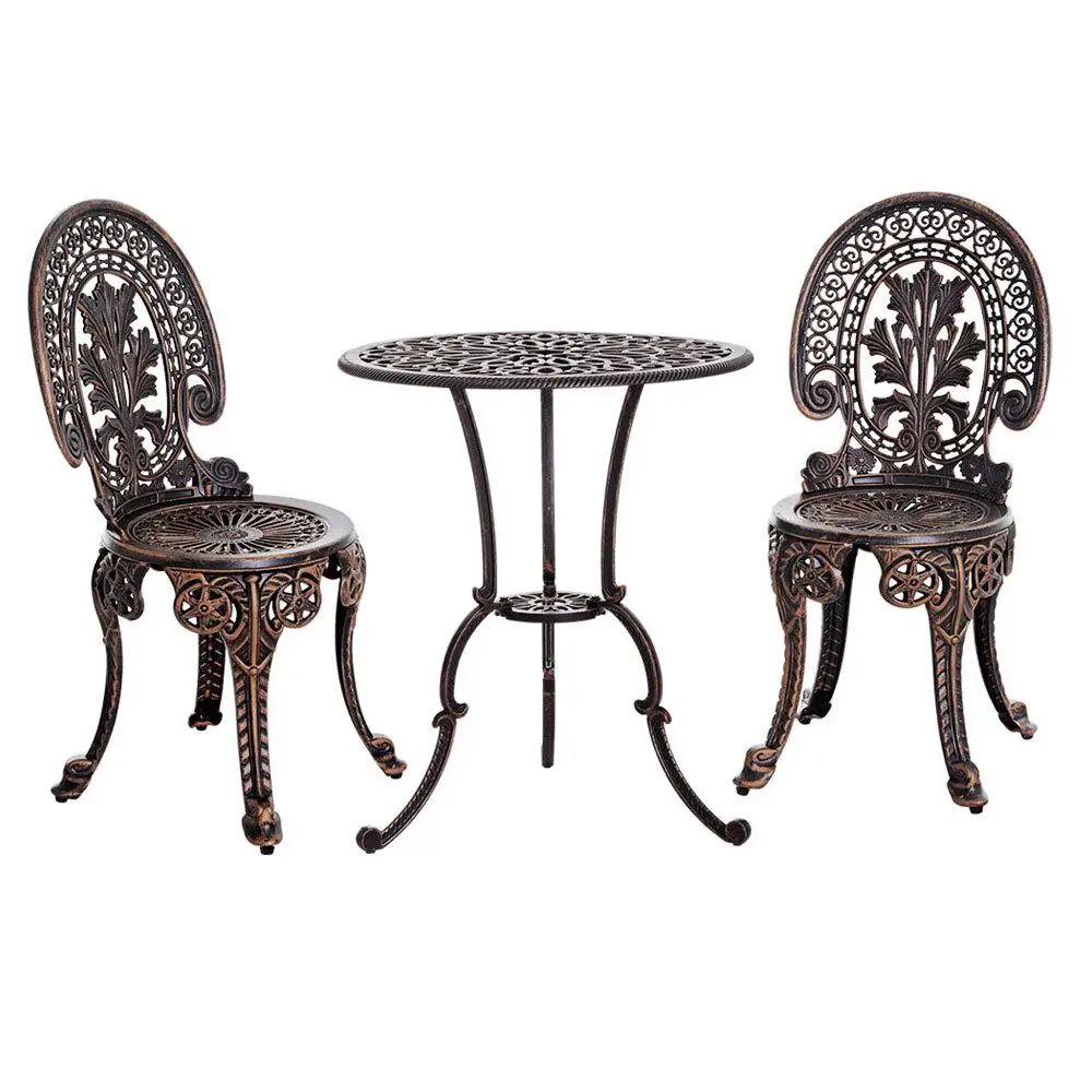 3 Piece Outdoor Patio Bistro Set Aluminum Frame Bronze Finish Dining Chairs Garden Furniture