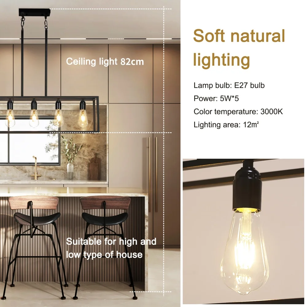 Industrial Kitchen Island Chandelier Hanging Lamp Ceiling Pendant Light for Dining Room Foyer