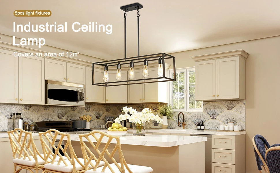 Industrial Kitchen Island Chandelier Hanging Lamp Ceiling Pendant Light for Dining Room Foyer