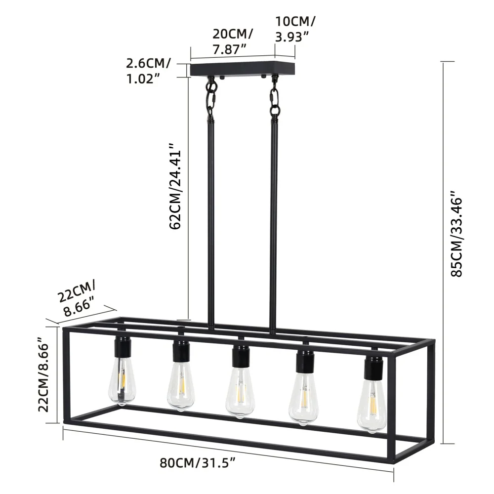 Industrial Kitchen Island Chandelier Hanging Lamp Ceiling Pendant Light for Dining Room Foyer