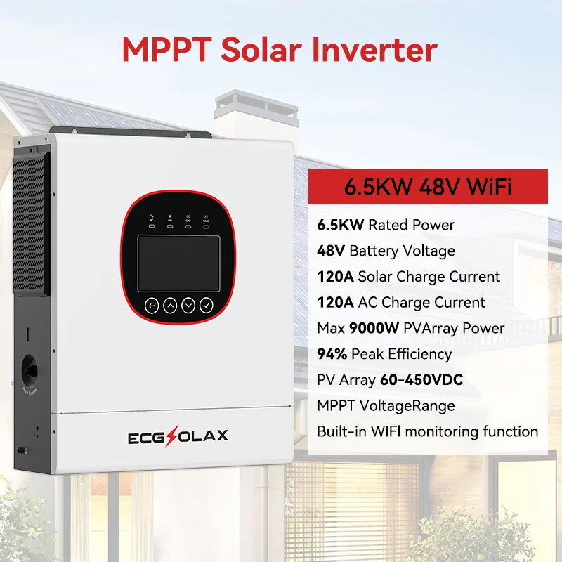 ECGSOLAX 5KW 6.5KW Single Phase Hybrid Solar Inverter 24V 48V 230VAC Built-in MPPT 120A 160A Solar Charger With WiFi AU Stock