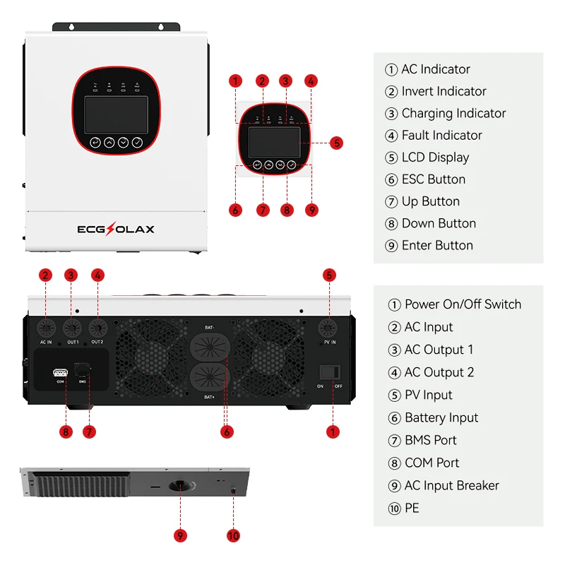 ECGSOLAX 5KW 6.5KW Single Phase Hybrid Solar Inverter 24V 48V 230VAC Built-in MPPT 120A 160A Solar Charger With WiFi AU Stock