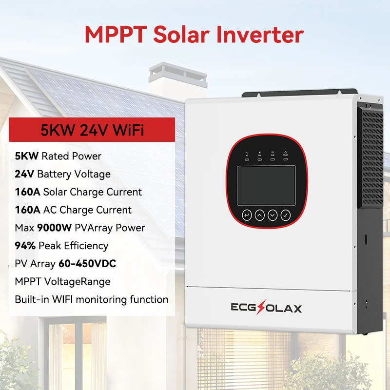 ECGSOLAX 5KW 6.5KW Single Phase Hybrid Solar Inverter 24V 48V 230VAC Built-in MPPT 120A 160A Solar Charger With WiFi AU Stock