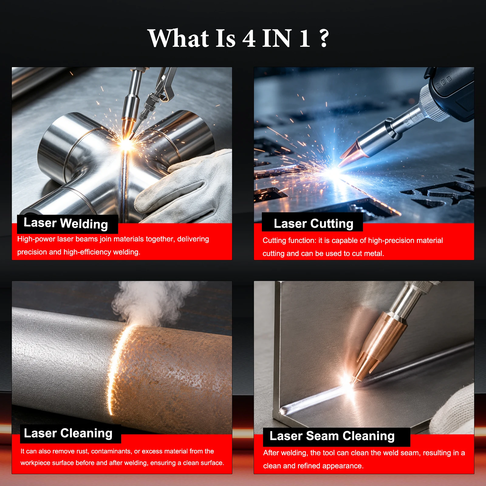 4-in-1 Air-Cooled Laser Welder 1200W/800W SUP31F Head Welding and Cleaning Machine for Metals. Supports Multiple Languages