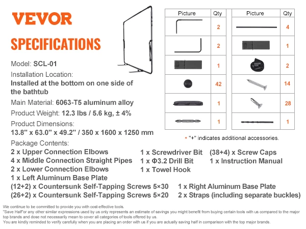 VEVOR Hot Tub Cover Lift Spa Cover Lift Height 31.5"-41.3" Width 57"-92.5" Adjustable Installed Underneath Both Side Suitable