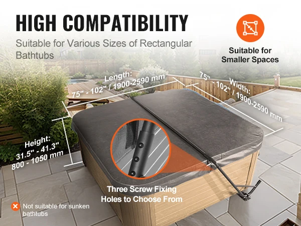 VEVOR Hot Tub Cover Lift Spa Cover Lift Height 31.5"-41.3" Width 57"-92.5" Adjustable Installed Underneath Both Side Suitable