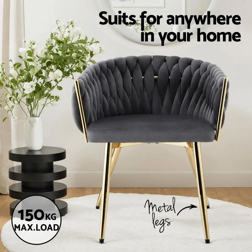 Set of 2 Grey Velvet Dining Chairs Upholstered Accent Armchairs Modern Elegant Side Chairs for Home Dining Room Living Room