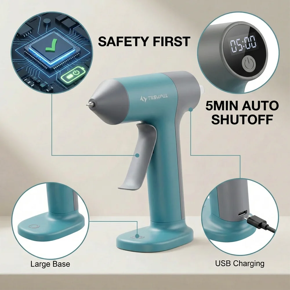 15W Electric Hot Melt Glue Gun 30s Fast Heating Cordless Glue Gun With 20pcs 7x140mm Glue Sticks 2000mAh Type-C Rechargeable Hot Melt Glue Gun 1.7mm Precision Nozzle For DIY Craft Home Repair Quick Repairs