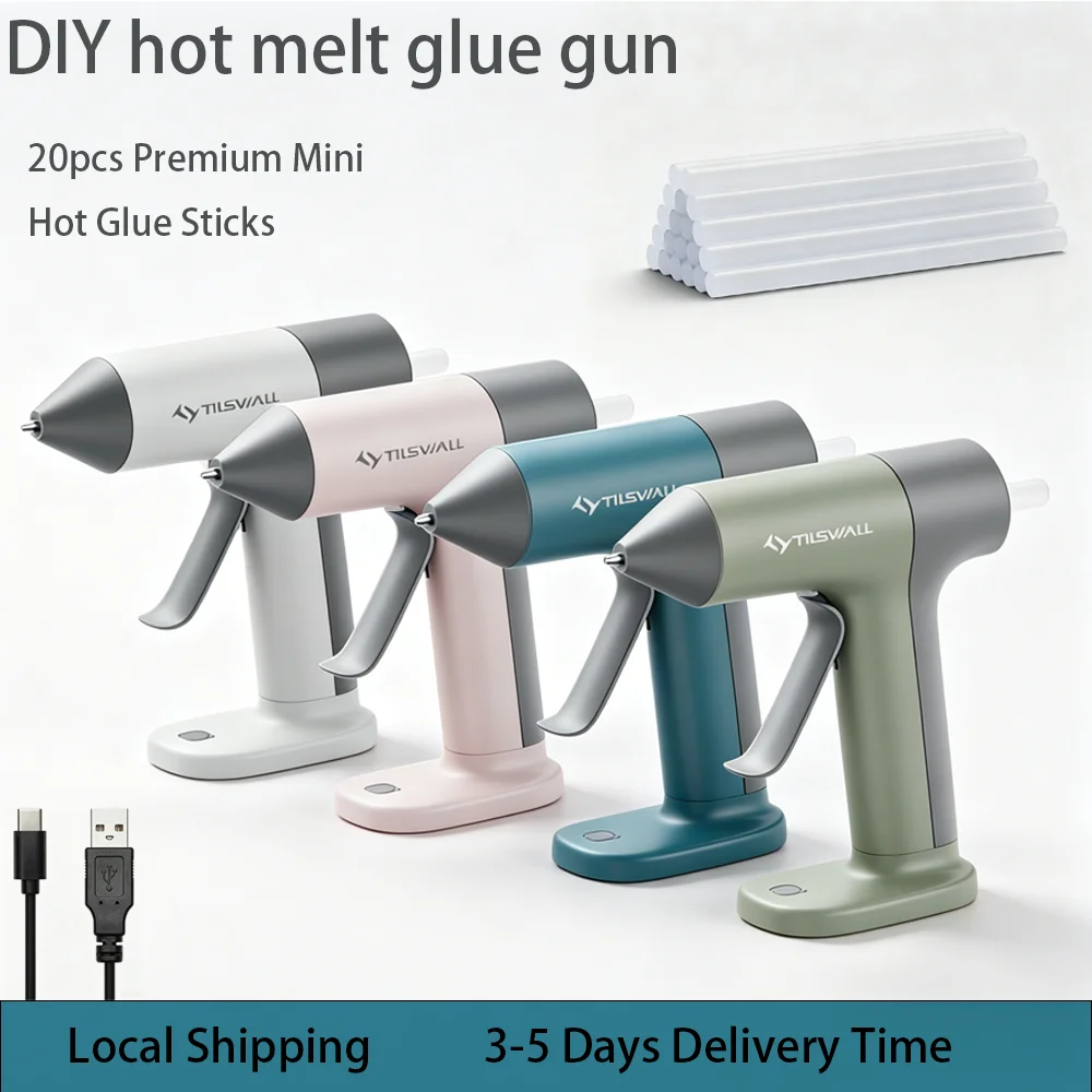 15W Electric Hot Melt Glue Gun 30s Fast Heating Cordless Glue Gun With 20pcs 7x140mm Glue Sticks 2000mAh Type-C Rechargeable Hot Melt Glue Gun 1.7mm Precision Nozzle For DIY Craft Home Repair Quick Repairs