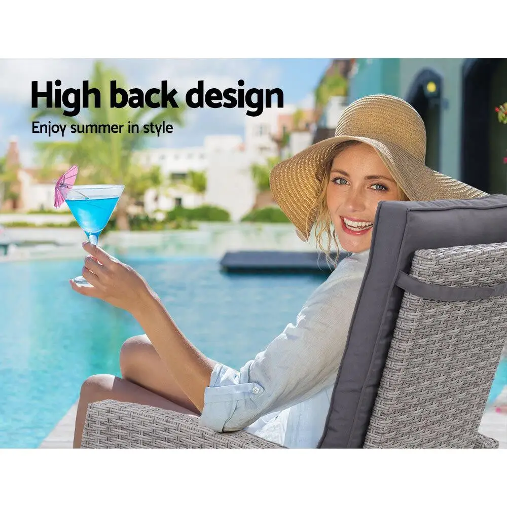 3 Piece Recliner Chair Table Sun Lounge Wicker Outdoor Furniture Adjustable Grey