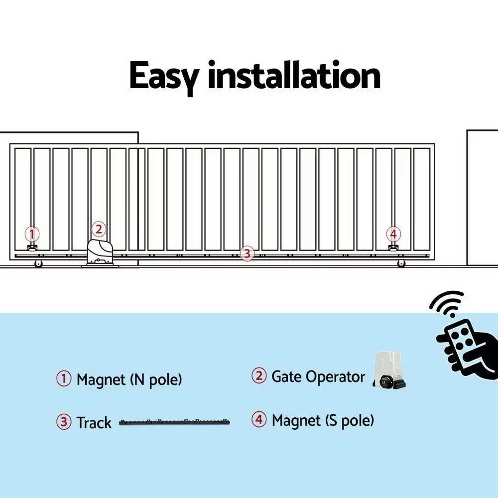 Automatic Sliding Gate Opener Kit 4M 1800KG Heavy Duty Motorized Gate Access System with Remote Control Security Drive Set
