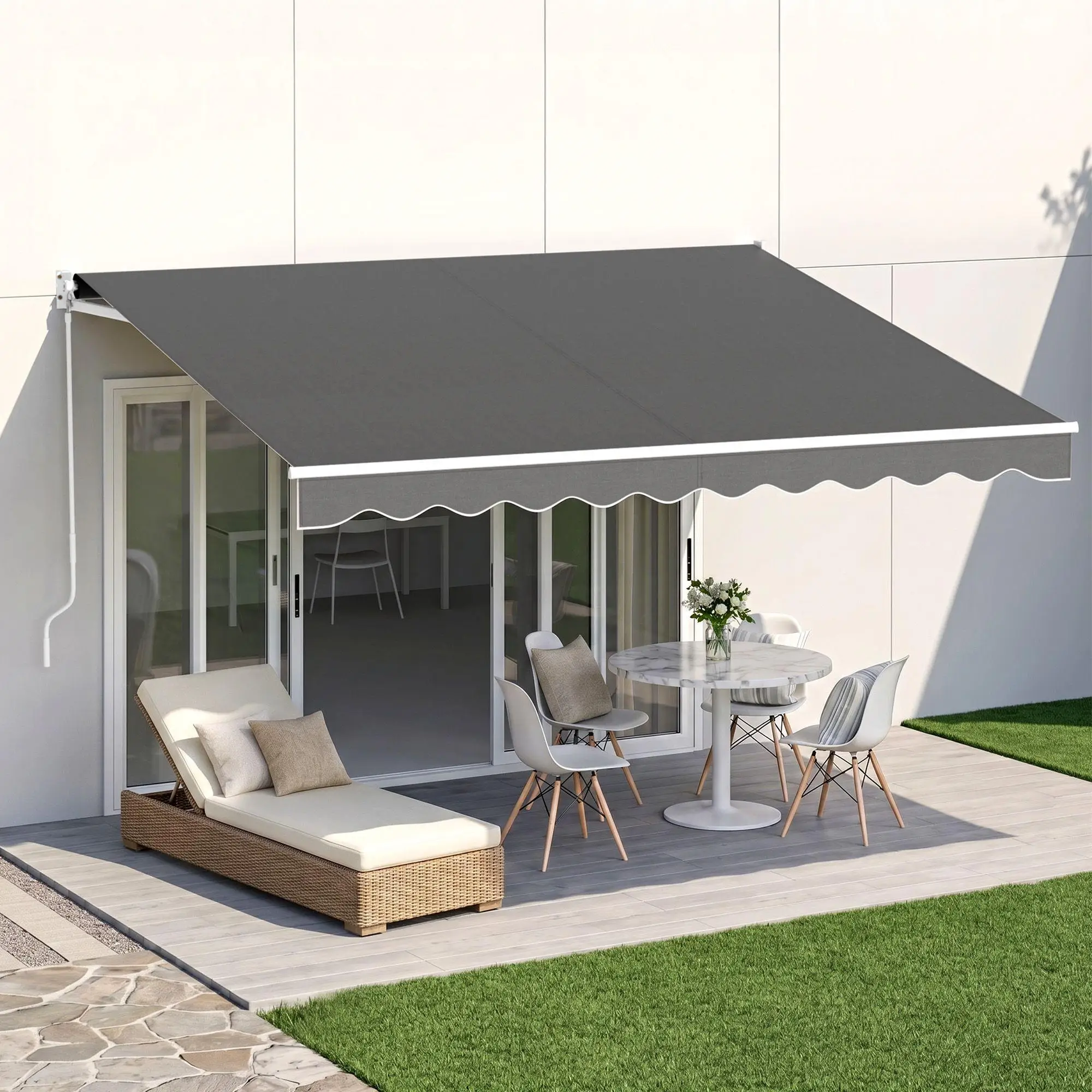 Retractable Motorized Folding Arm Awning 3.5M x 3M Grey Outdoor Sun Shade Canopy