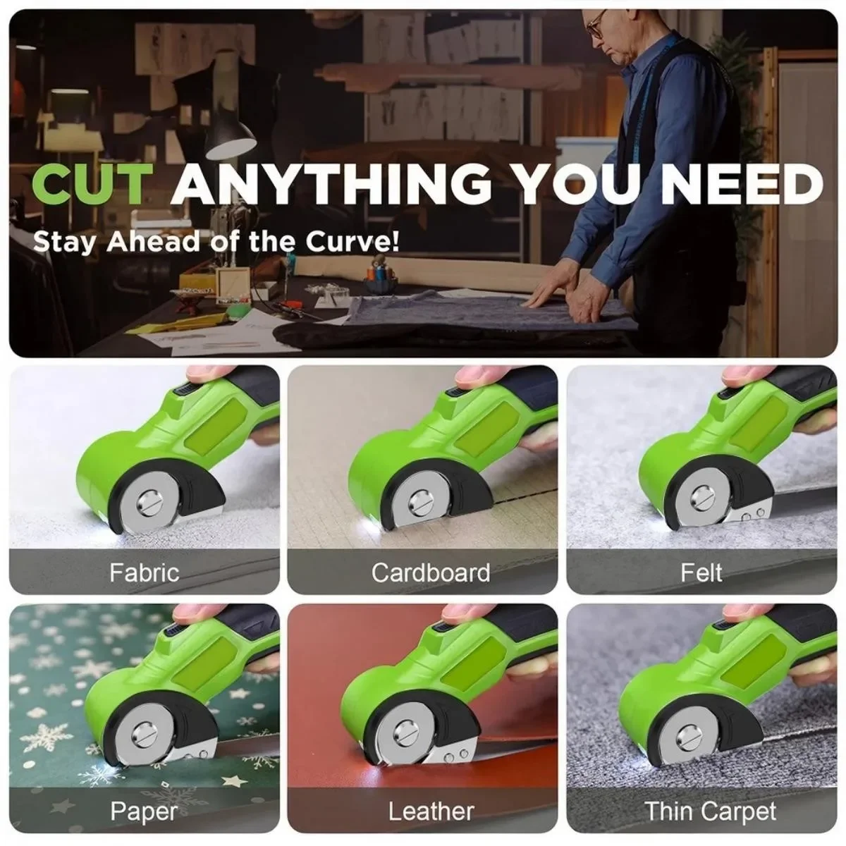 Cordless Electric Scissors Rotary Blade Cutter Rechargeable for PVC Leather DIY
